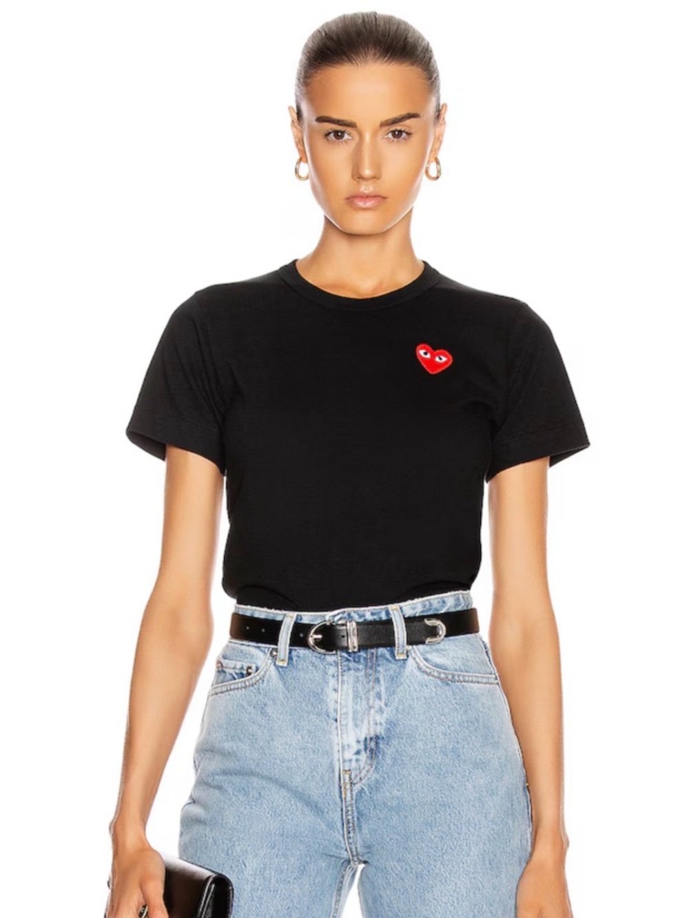 New COMME des GARCONS Jersey Red Heart Emblem Tee Women Size Small